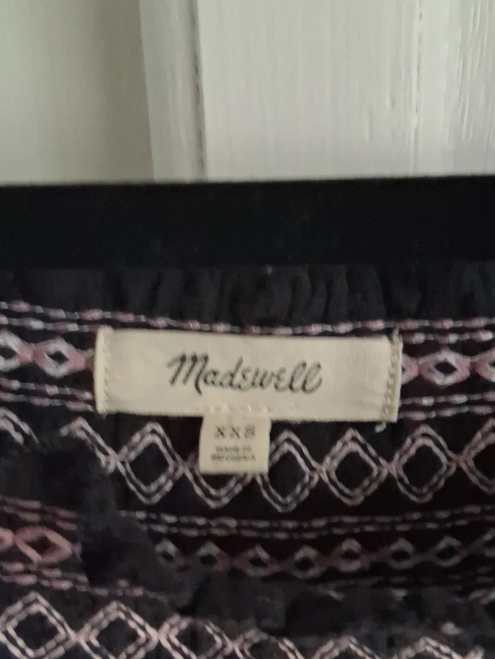 Madewell Black Embroidered Square-Neck Puff Sleeve Top